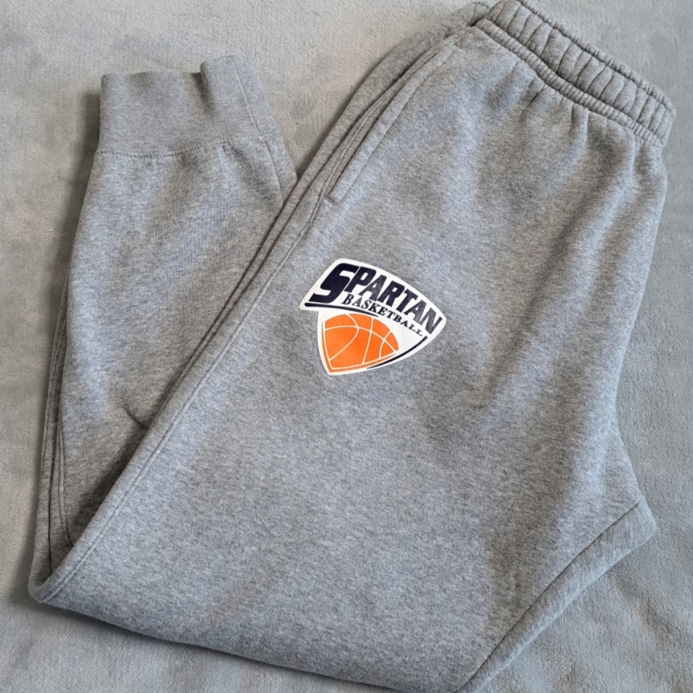 Nike Spartan Basketball Fleece Pants Mens Sz Medium Gray Jogger Sweatpants Logo